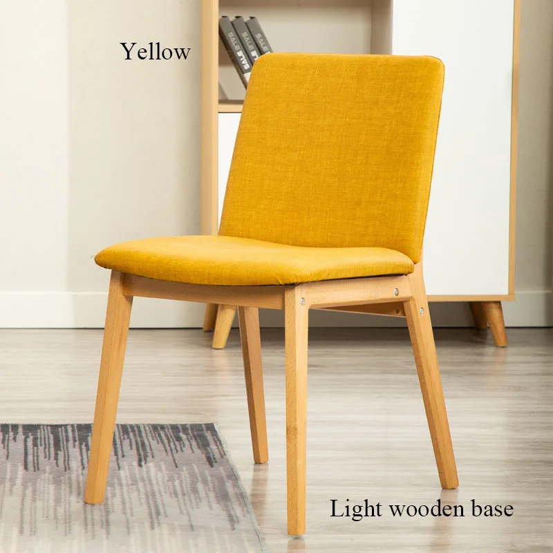 Nordic Home Furniture Minimalist Bedroom Study Chair Solid Wood Back Office Restaurant Meeting Coffee Hotel Dining Modern Chairs - Цвет: Wooden base Yellow