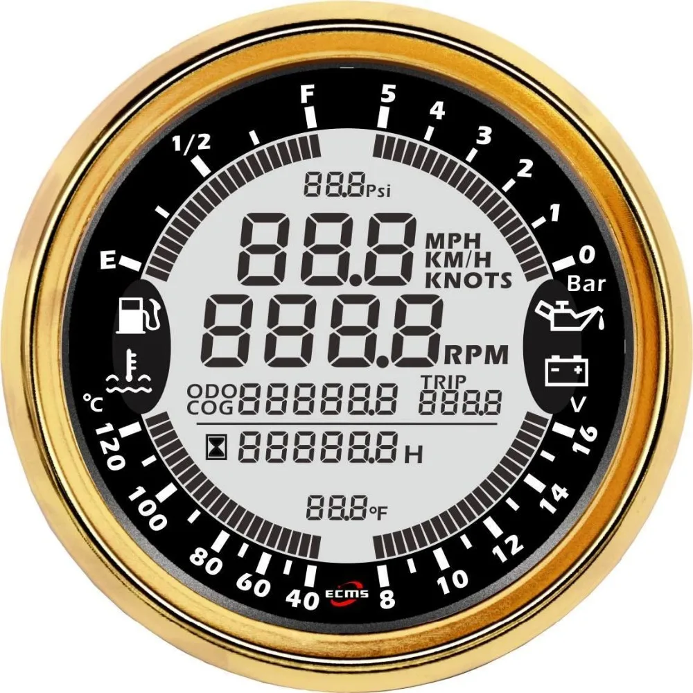 Морской катер цифровой gps Спидометр Тахометр 6в1 Многофункциональный датчик 8-16 в 10 бар 85 мм 7 цветов 316L ободок