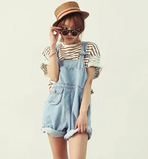 Women\u0027s cute denim overalls Korean style casual jumpsuits