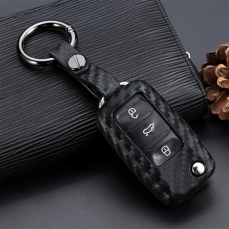 Брелок для ключей с кристаллами, чехол для ключей из углеродного волокна, чехол для ключей с сигнализацией, брелок для ключей, украшение для Volkswagen Passat Polo Tiguan - Название цвета: Keyring Oval