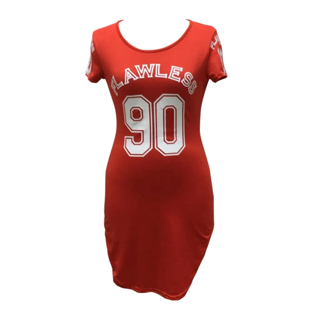 Summer Baseball Dresses For Women Red Letter Print Casual Asymmetrical