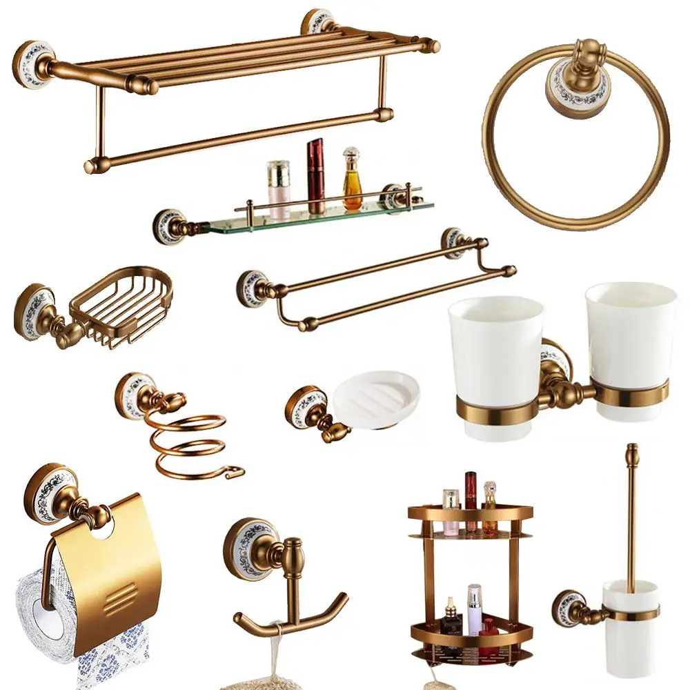 

Antique Bronze Bathroom Hardware Set Space Aluminum Porcelain Bath Accessories Brush Finished Bathroom Products io4