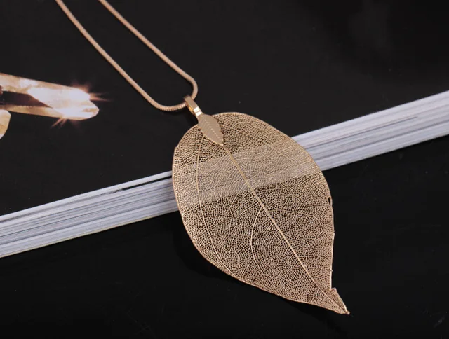 Lzhlq 3 шт листьев лист кулон ожерелье длинная цепь ювелирные