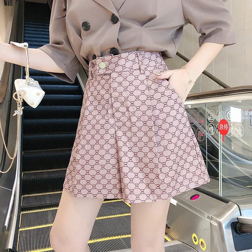 Корейский свободный летний комплект женский клетчатая Высокая талия Модный комплект из двух предметов двубортный Модный комплект из 2 предметов