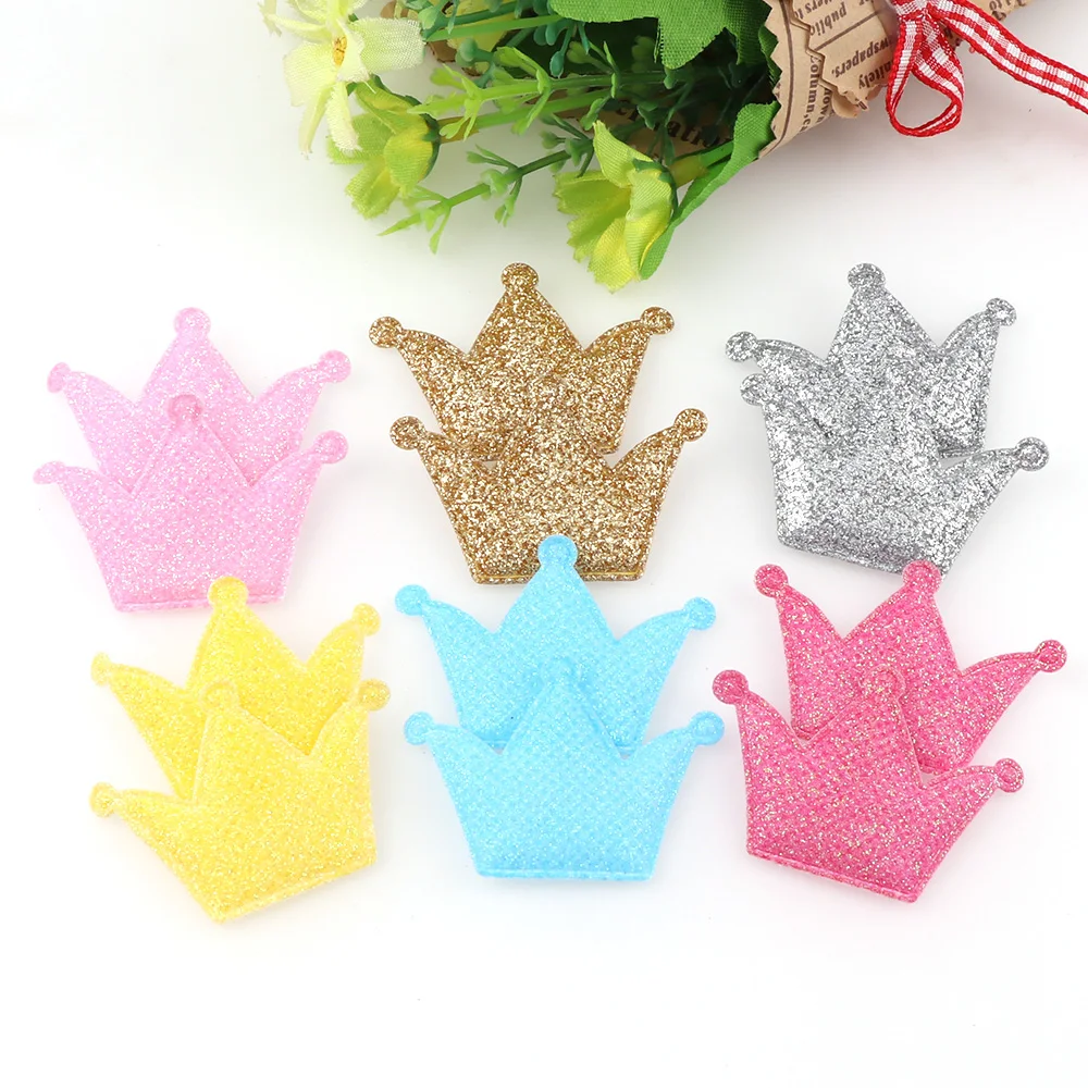 

50pcs/Lot Shiny Crown Shape Patches 39mm Multicolors Padded Applique for DIY Children Hair Accessories