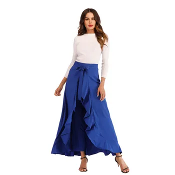 

2018 Autumn Summer Women Plus Size Long Casual Skirt Irregular Holiday Ruffled Beach Skirt Bowtie High Waist Wrap Skirt Culottes