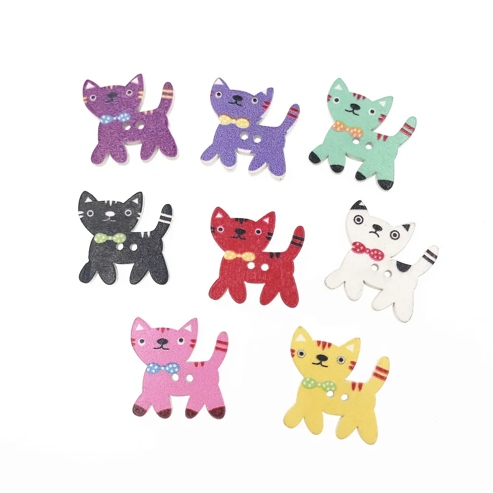

50Pcs/lot 2 hole Wooden Buttons Animals Cartoon Cat Button For Clothing Decoration DIY Sewing Accessories Scrapbooking Crafts