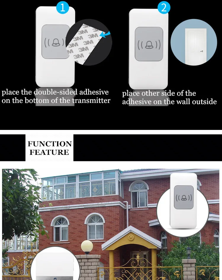 Cacazi 2-A9 AC 75-250 В беспроводной дверной звонок 2 водонепроницаемый кнопки 1 Кольцо звонок приемник 300 м удаленного 52 мелодии 4 Объем дверной Звонок