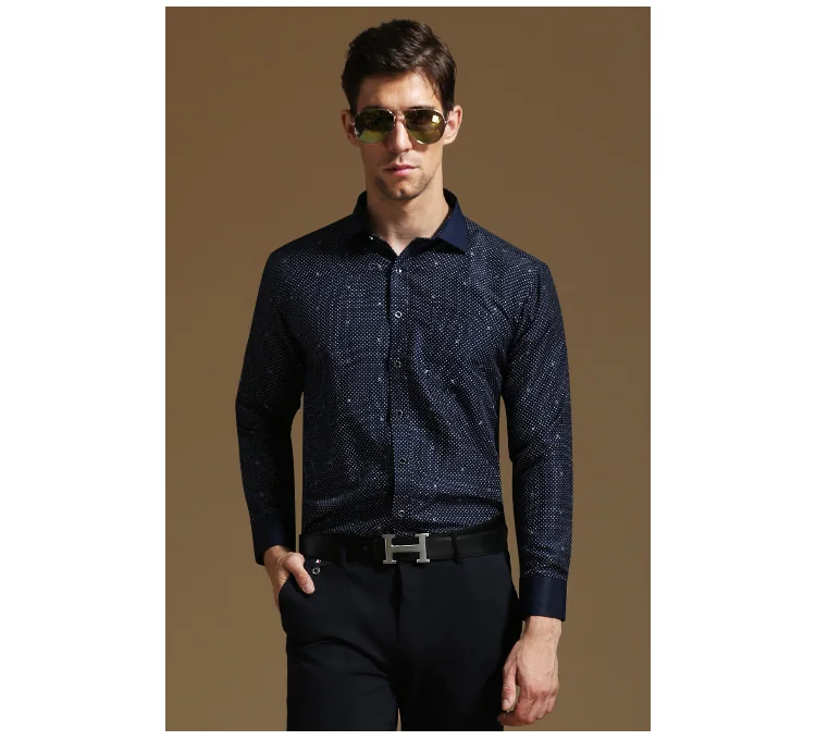 New High Quality Dark Blue Point Men Shirt Business Casual Wedding Men Shirt Business Casual Wedding