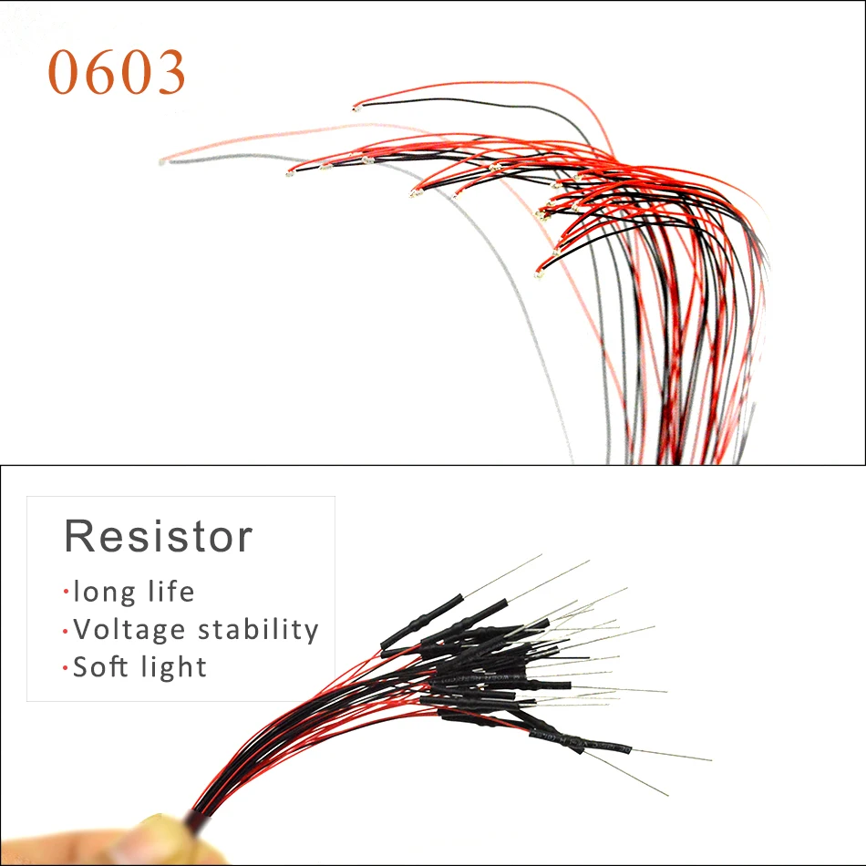 

20PCS with 1.5K resistor 0603 SMD model train HO N OO scale Pre-soldered micro litz wired LED leads