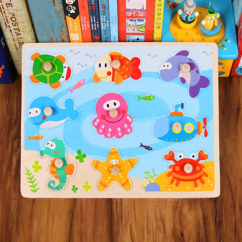 

DDWE Baby Toys Montessori Alphabet Number Animals Puzzle/Hand Grab Board Set Educational Wooden Toys Cartoon Puzzle Child Gift