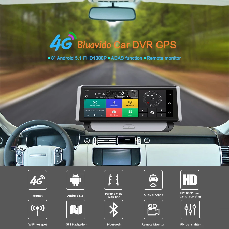 Bluavido " ips FHD 1080P Автомобильный видеорегистратор Камера 4G Android gps навигация ADAS двойной объектив Автомобильный видеорегистратор регистратор монитор реального времени