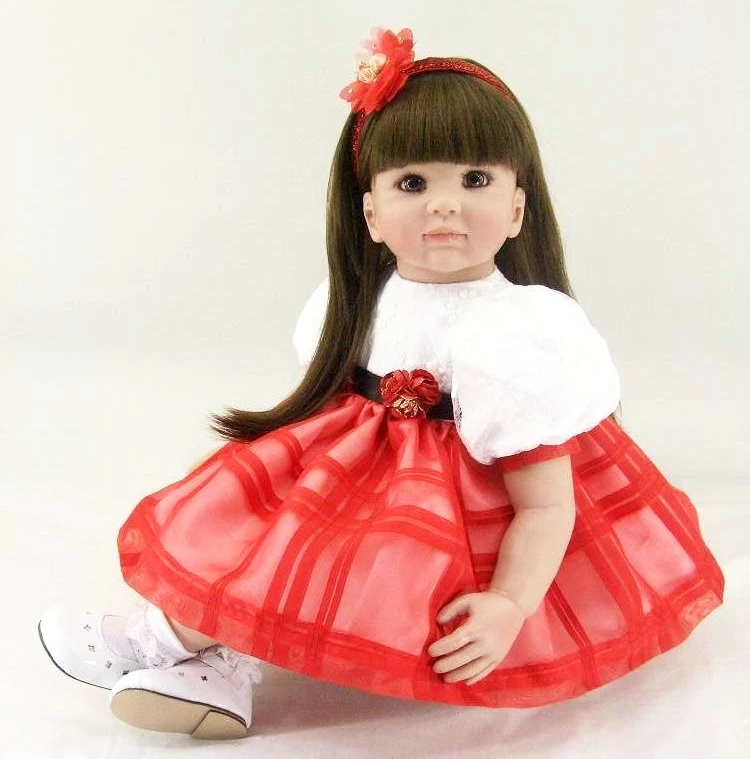 22inch 55cm Silicone Vinyl Reborn Baby Dolls fashion bebe princess reborn girl dolls toys with red dress set bonecas