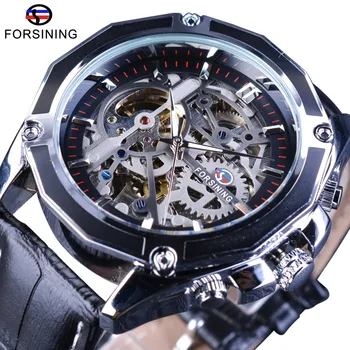 

Forsining Gear Transparent Movement Steampunk Wristwatch Genuine Belt Self Wind Automatic Men Skeleton Watches Top Brand Luxury