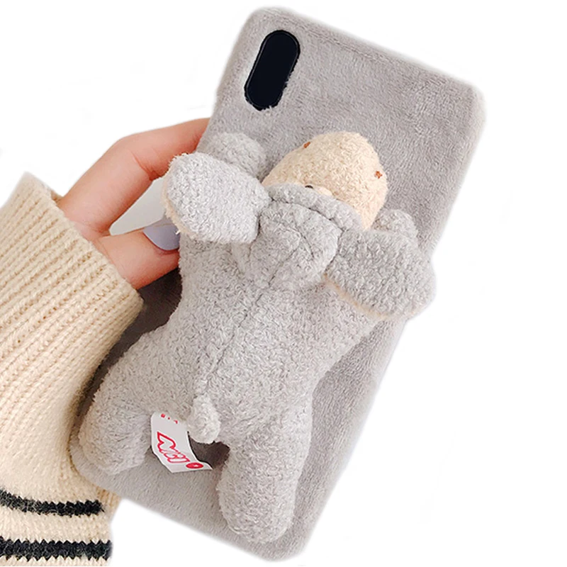 

For iPhone XS Case, Handmade 3D Doll Plush Toy Super Cute Animal Unique Design Rabbit Fur Soft Feel Protective Phone Case Cover