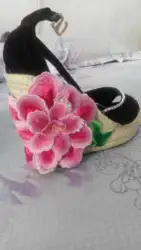 2015 сандалии весной и летом обувь одного ручной работы вышивка цветок женские клинья туфли на платформе