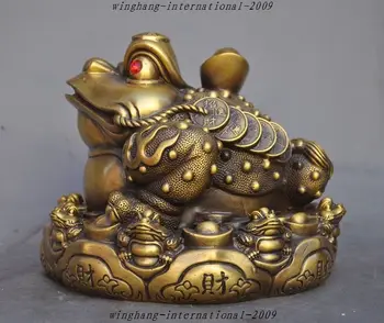 

Crafts statue China Brass Wealth Animal Spittor Money Coins Golden Toad Statue