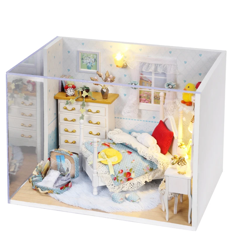 DIY кукольный домик Миниатюрный с мебели светодиодный 3D Деревянный креативный ручной кукольный домик игрушки для детей Прекрасная принцесса Q001# E
