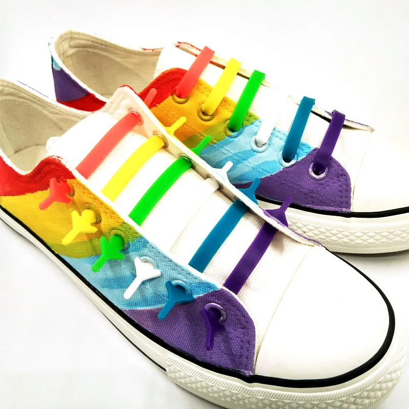 JUP 1 Set(12Root/Set) package Novelty No Tie Shoelaces Unisex Elastic Silicone Shoe Laces All Sneakers Fit Girth Sport PU Canvas