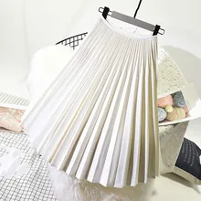 Для женщин плиссированная юбка осень зима Ретро Высокая талия Chic обувь для девочек танец юбки в деловом стиле длинные качели Женская Офисная