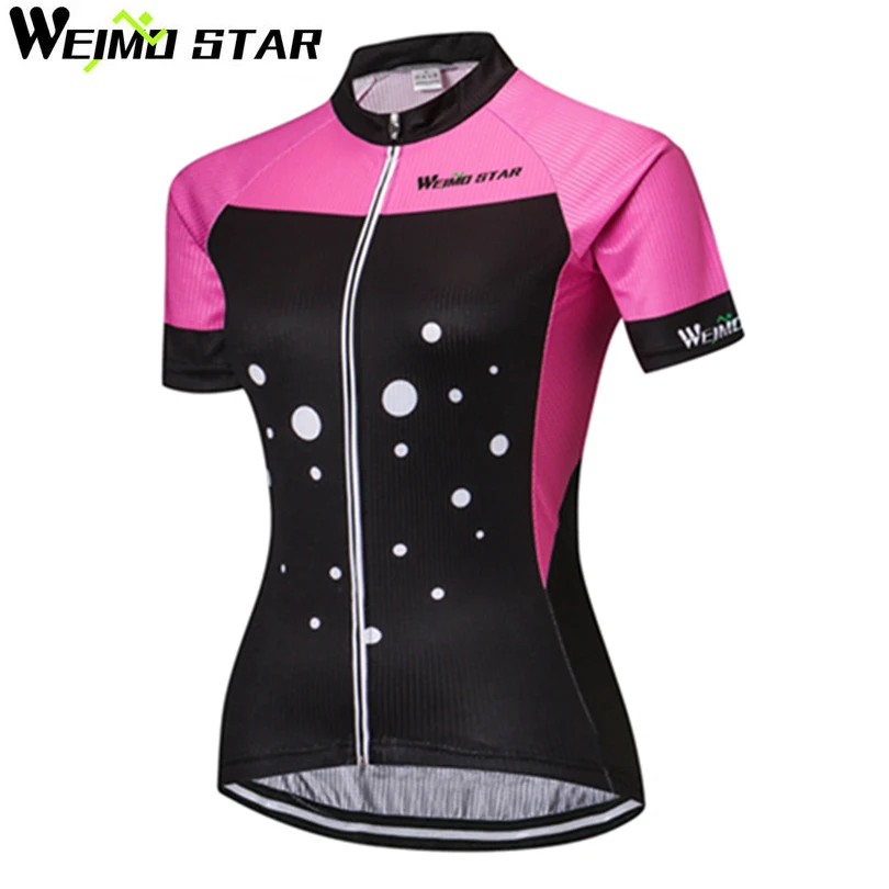 

WEIMOSTAR Team Women Cycling Jersey Ropa Ciclismo Summer Short Sleeve MTB Bike Bicycle Girls Shirt Sportswear Black-Pink S-XXXL
