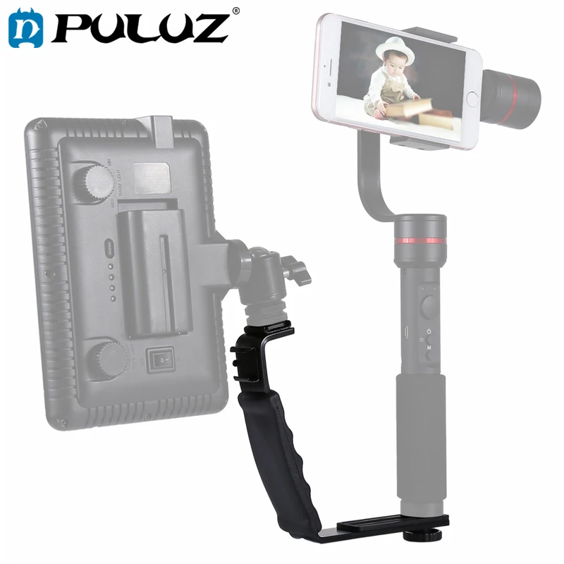 

PULUZ L-Shape Bracket For Camera Handheld Grip Holder+Dual Side Cold Shoe Mounts For Video Light Flash DSLR Camera