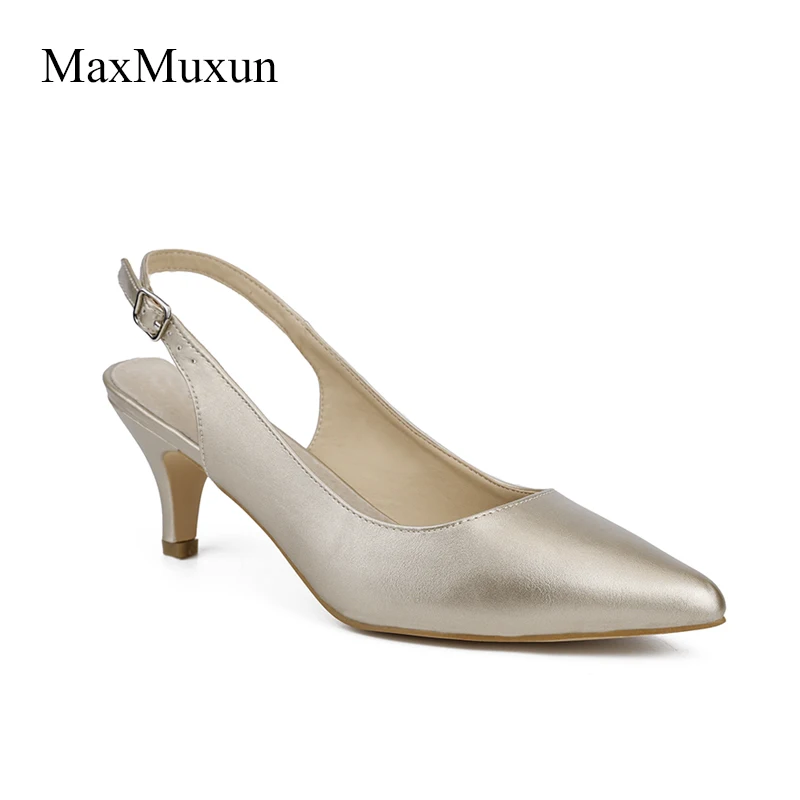 MaxMuxun Women High Heels Pointed Toe Classic Slingback Pumps Sexy Ladies Dress Court Formal Black Gold Wedding Dance Shoes | Обувь