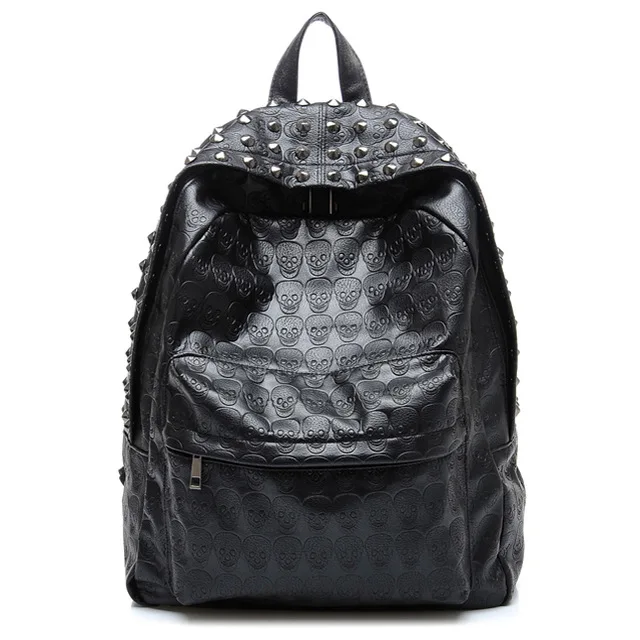 

2016 Backpack European Punk Skull Backpack Women Imprint Backpacks College Skull Embossed Rivets Shoulder Bag bagpack