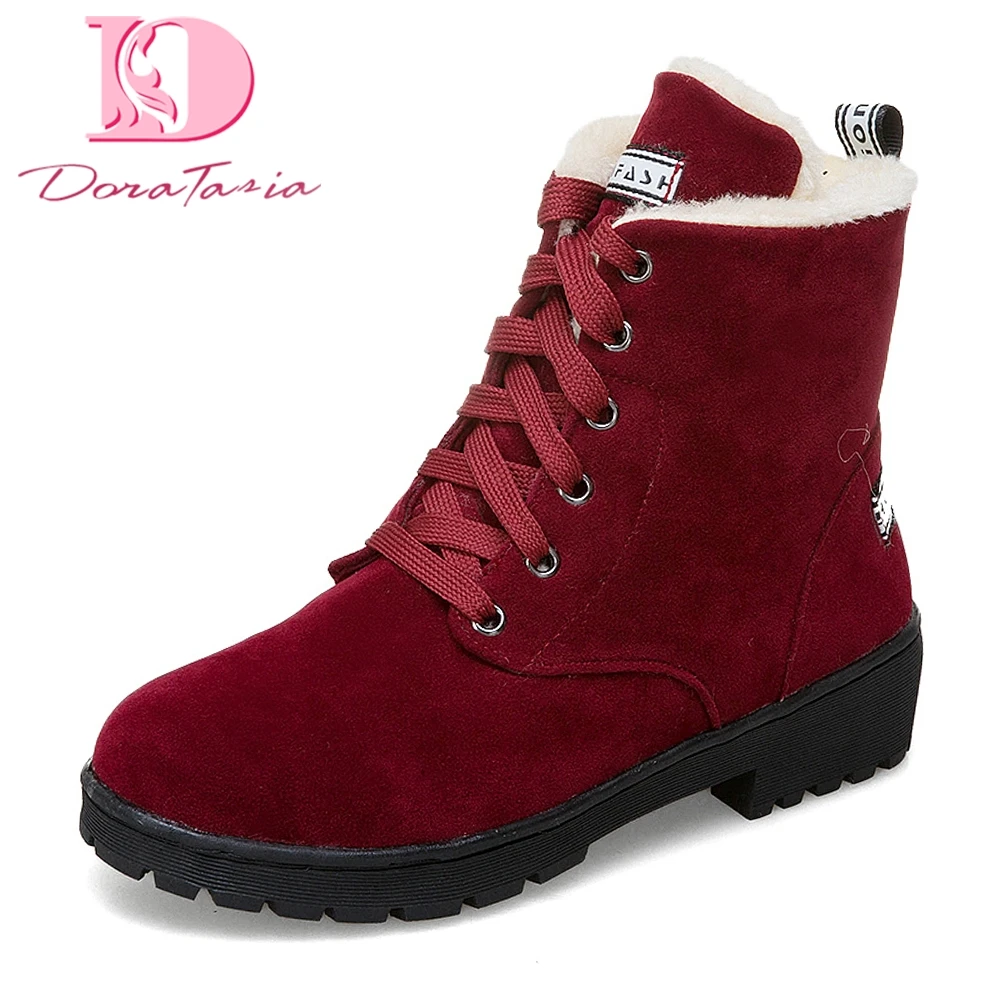 

DoraTasia Brand New Plus Sizes 33-43 leisure warm plush Winter snow Boots Warm Shoes Woman Lace Up Ankle Boots Woman Shoes
