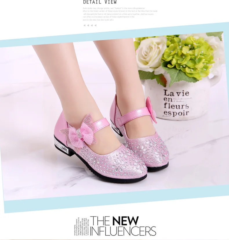 Sapatos de Princesa da Menina Sapatos de Couro das Crianças Sapatos para Crianças Sapatos de Festa Arco Ouro Prata Rosa Gancho & Laço Meninas Strass 2019 - 7 Mamãe e Bebê