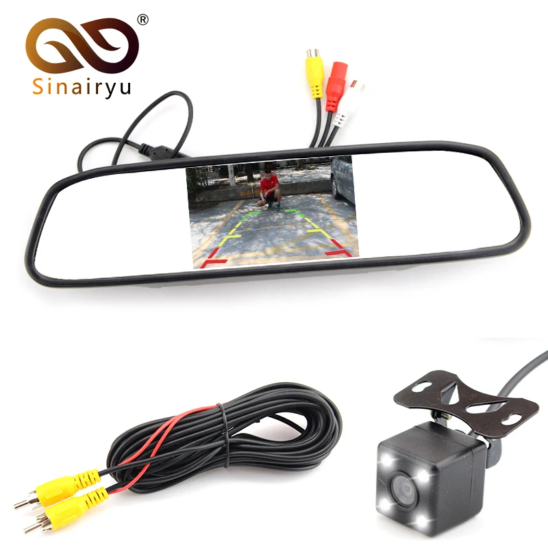

Car Parking Assistance System 4.3 Inch TFT LCD Car Reverse Mirror Rearview Monitor + 4 LED Lights IR Car Rear View Camera