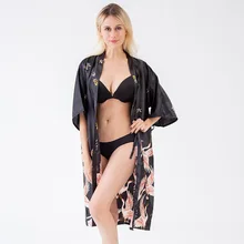 Черный искусственный шелк длинный халат женские пижамы сексуальный халат халаты для женщин невесты халаты для невесты сексуальное ночное белье