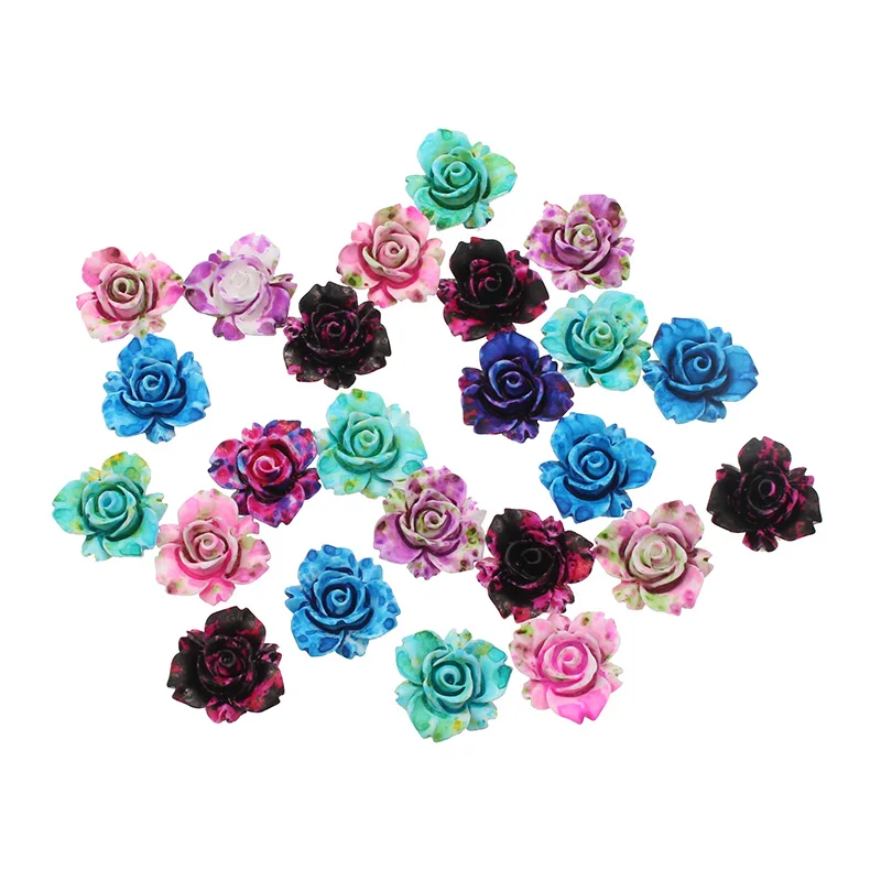 50Pcs 14x14mm Rose Resin Flowers Decorations Crafts Flatback Cabochon