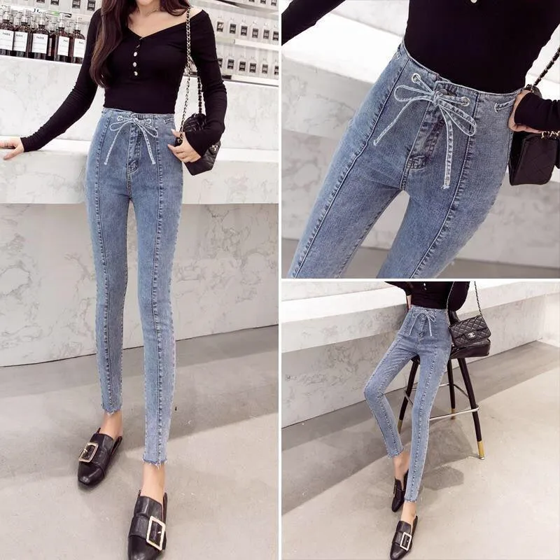 Skinny Stretch Jeans for woman High Waist plus size pencil Pants Retro blue Denim Pants New Mom's Autumn Ankle trousers