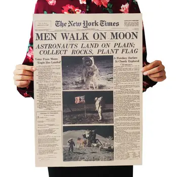 

DLKKLB The Apollo 11 Moon Landing New York Times Vintage Poster Kraft Paper Retro Kids Room Decoration 51X35.5cm Wall Sticker