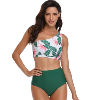 

sexy swimwear Women Padded Sexy Off Shoulder Beach Suit Leaves Print Bathing Swimwear High Waist women swimwear Bra set R22