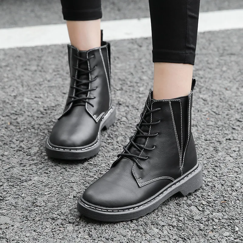 Chaussures With Décontracté Dames Fur Bout Martin Punk Lacet khaki Med Mode Rond Cheville De Solide Moto Noir black Femmes orange Bottes Up Fur QCrBdoexW