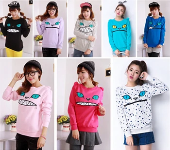 

Hot Sale Women's Colored Zipper Smile Mouth Shoulder 3D Ear Cat Front Jumper Sweats Long Sleeve Fleece Sweatshirt Tops 10 Colors