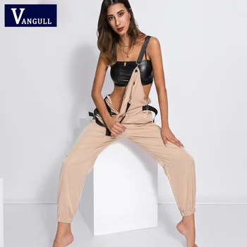 

Vangull High Street Zipper Pockets Khaki Long Jumpsuit Women 2019 Sleeveless Adjusted Strap High Waist Cotton Fashion Rompers