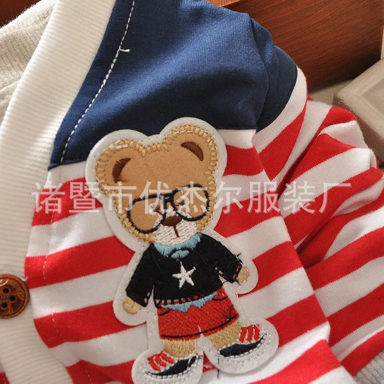 Демисезонный полосатый медведь кнопку свитер Вязание Обувь для мальчиков Куртки кардиган для маленьких детей пальто Детская верхняя одежда coaty1347