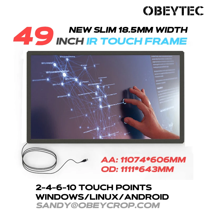 Obeytec 49-дюймовая IR сенсорная рамка без стекла 2 касания рама из алюминиевого сплава