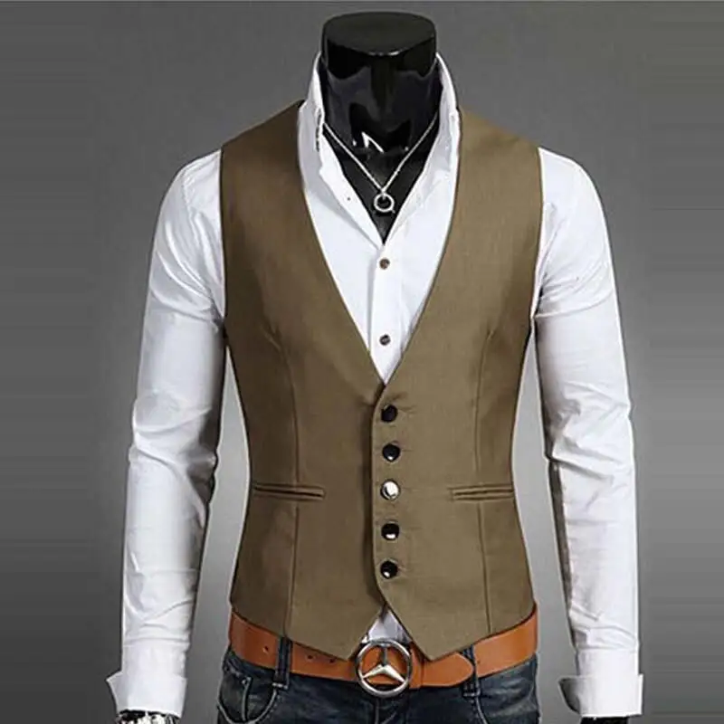 Загар Мужские Жилеты Slim Fit Свадьба Выпускного Вечера Ужин Костюм мужчины Жиле