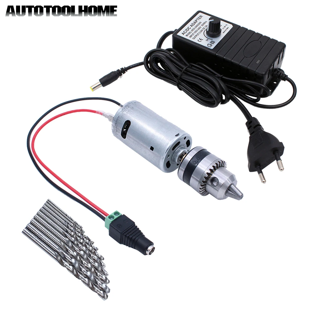 Beste 24 V Mini Elektrische Handboor DC Motor B10 0.6 6mm Chuck met Twist Boren Set fit Hout PCB PVB Plastic Hole Saw Power Tools