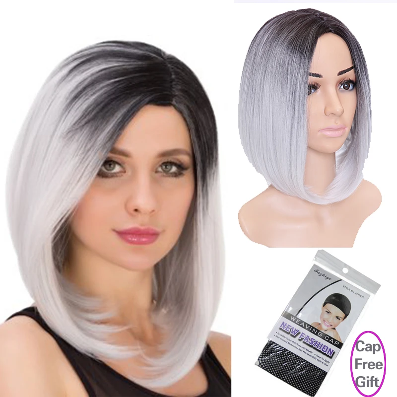 

Ombre black gray wigs short wigs for black women synthetic heat resistant fiber  Perruque Peruk Afircan American Wigs