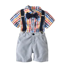 Kids Children Toddler Boy Summer Clothes Baby Boys Set Cotton Short Sleeve Shirt Tops + Strap Shorts Gentleman Infant Set 4PCS Kids Children Toddler Boy Summer Clothes Baby Boys Set Cotton Short Sleeve Shirt Tops + Strap Shorts Gentleman Infant Set 4PCS