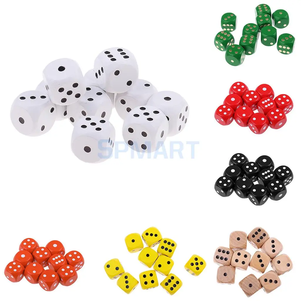 10Pcs Natural Wooden Six Sided Dice Dotted for Dungeons and Dragons Table Games Role Play Game Novelty Toys Gift