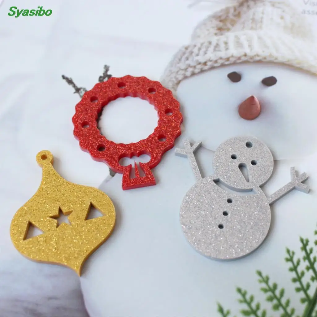 

(4pcs each) 50mm Assorted Glitter Acrylic Tags Christmas Keychains Wreath Ball Snowman X-mas Tree Tags 3"-c