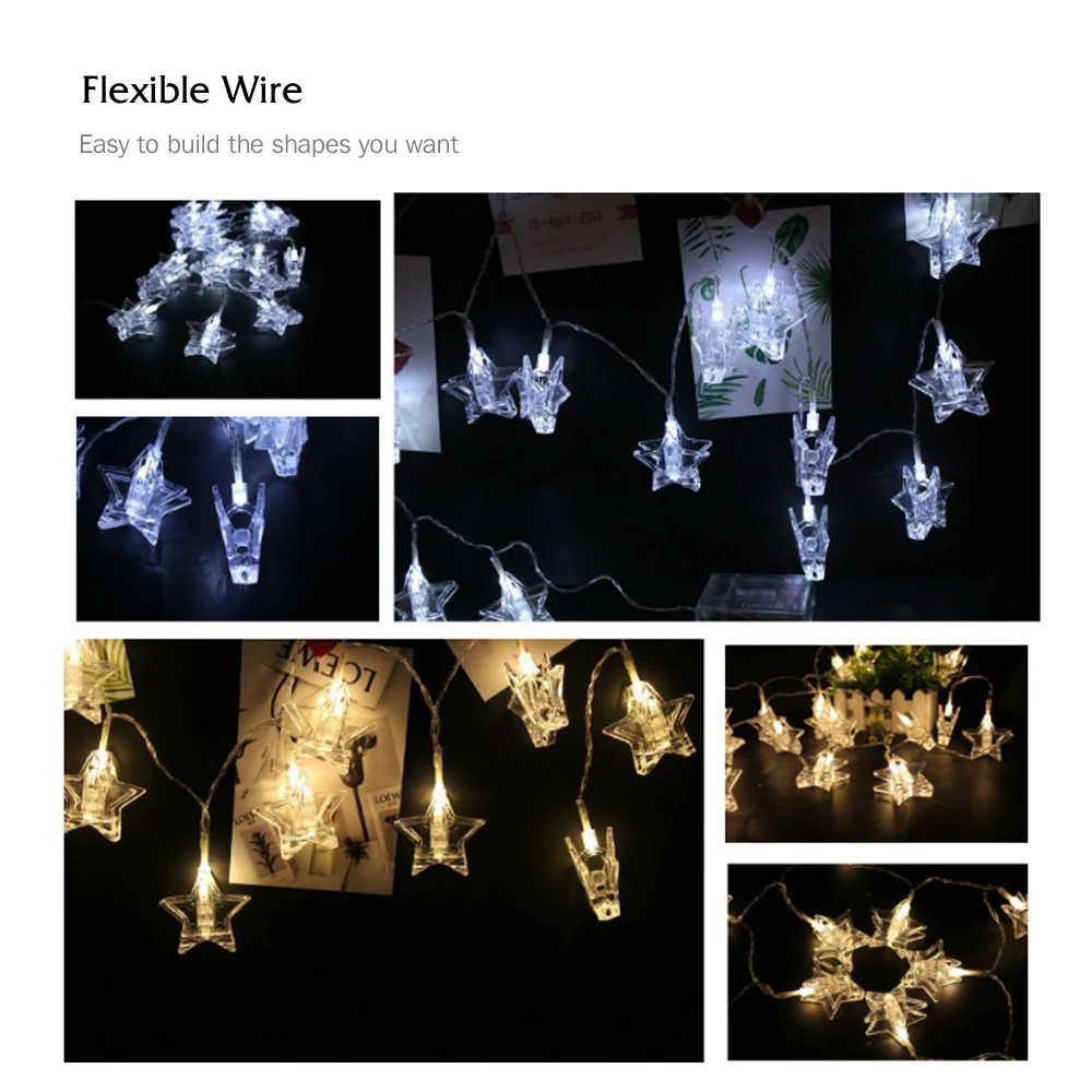 

1.5M 10 LEDS Star Shape Photo Clip String Light Decoration Lighting Chains Bedroom DIY Star Shapes Battery Christmas Lamp