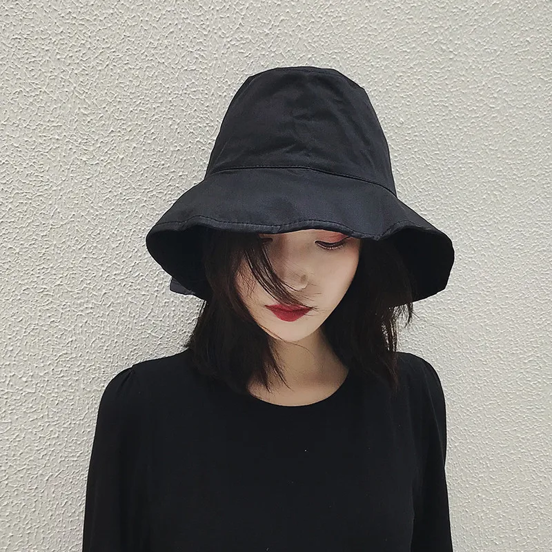 

Cotton material fisherman hat bucket cap summer ladies hat sunscreen anti-UV folding collapsible outdoor visual face thinning