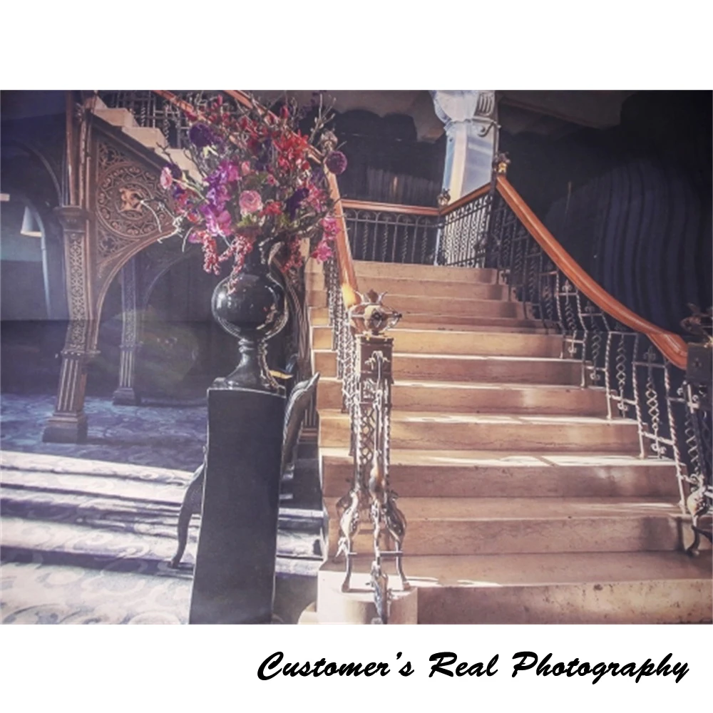 Laeacco Palace Interior Stairs Flowers Arch Door Photography Backgrounds Customized Photographic Backdrops For Photo Studio